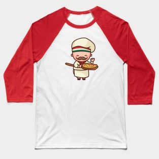 Cute Italian Pizza Chef Cartoon Character Baseball T-Shirt
